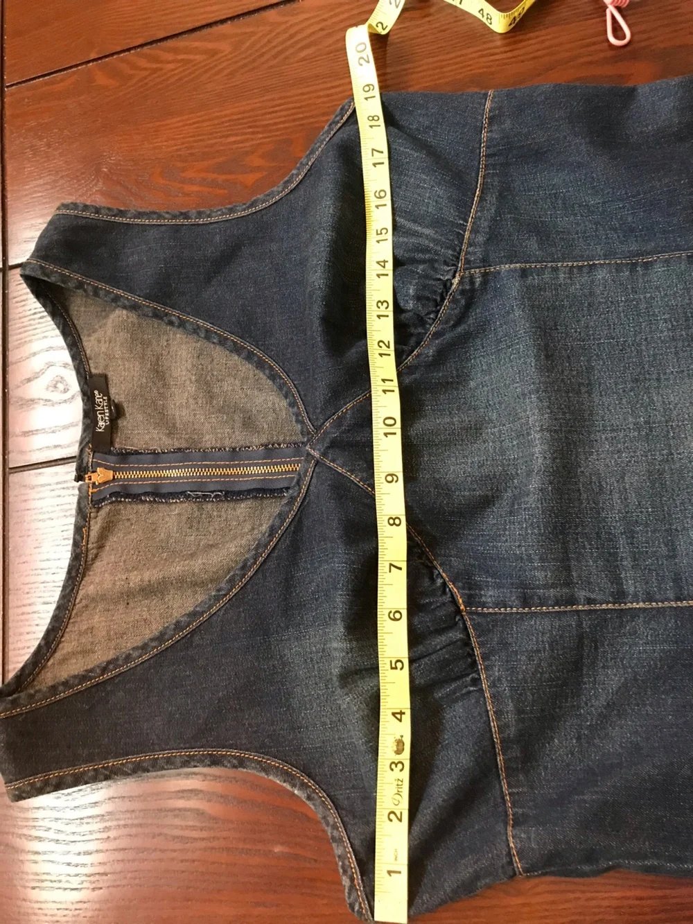 Karen Kane Size 12 Dark Denim Midi Dress Mermaid Hem Boho Cottagecore USA - Picture 7 of 9